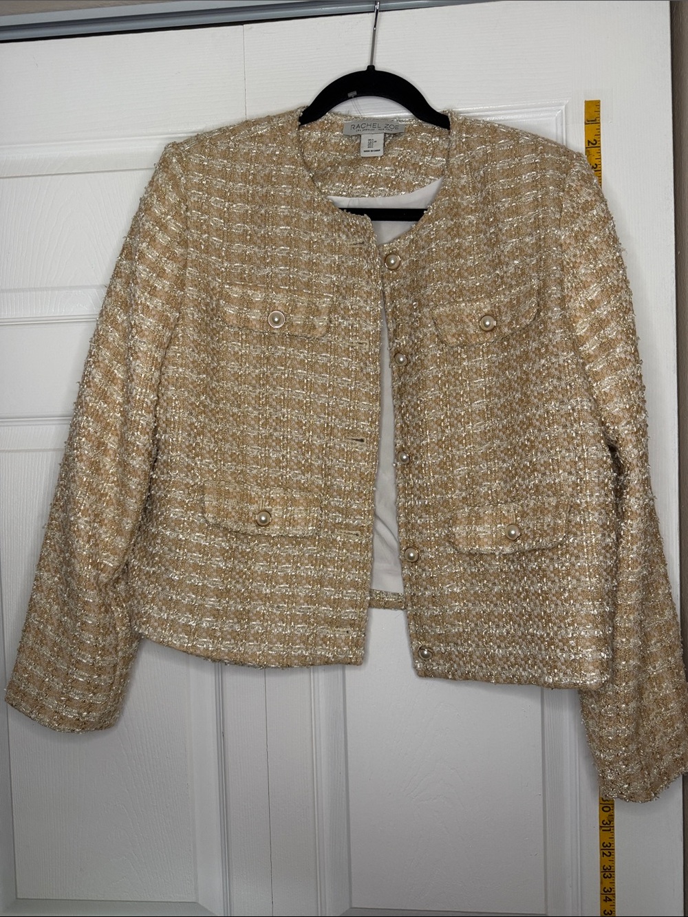Rachel Zoe Gold Cream Tweed Bouclé Jacket